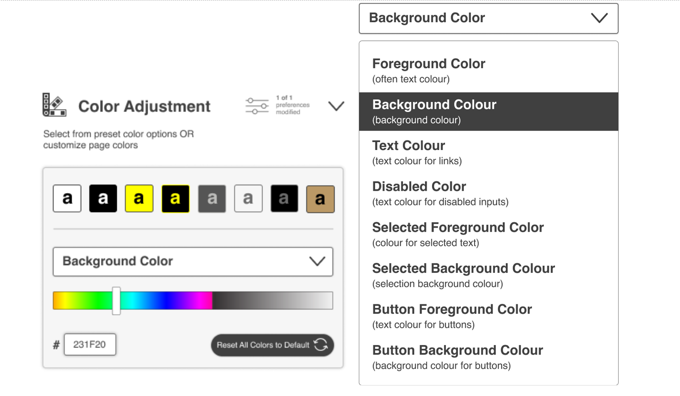 The new colour adjustment feature in User Interface Options