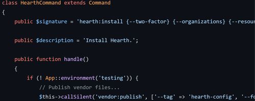 A screenshot of PHP code in the Hearth repository