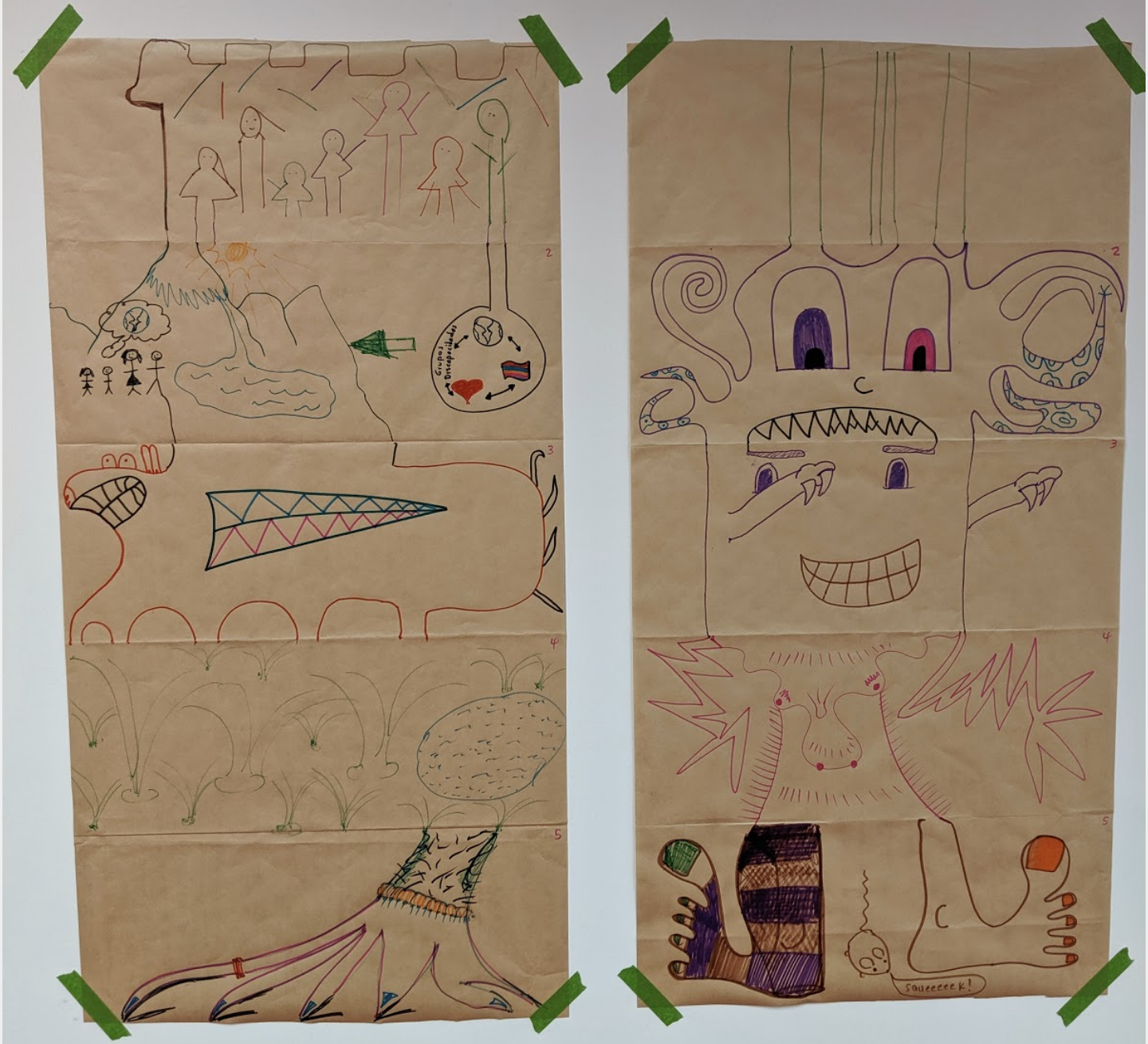 Collaborative surprise drawings by the SJRK team.