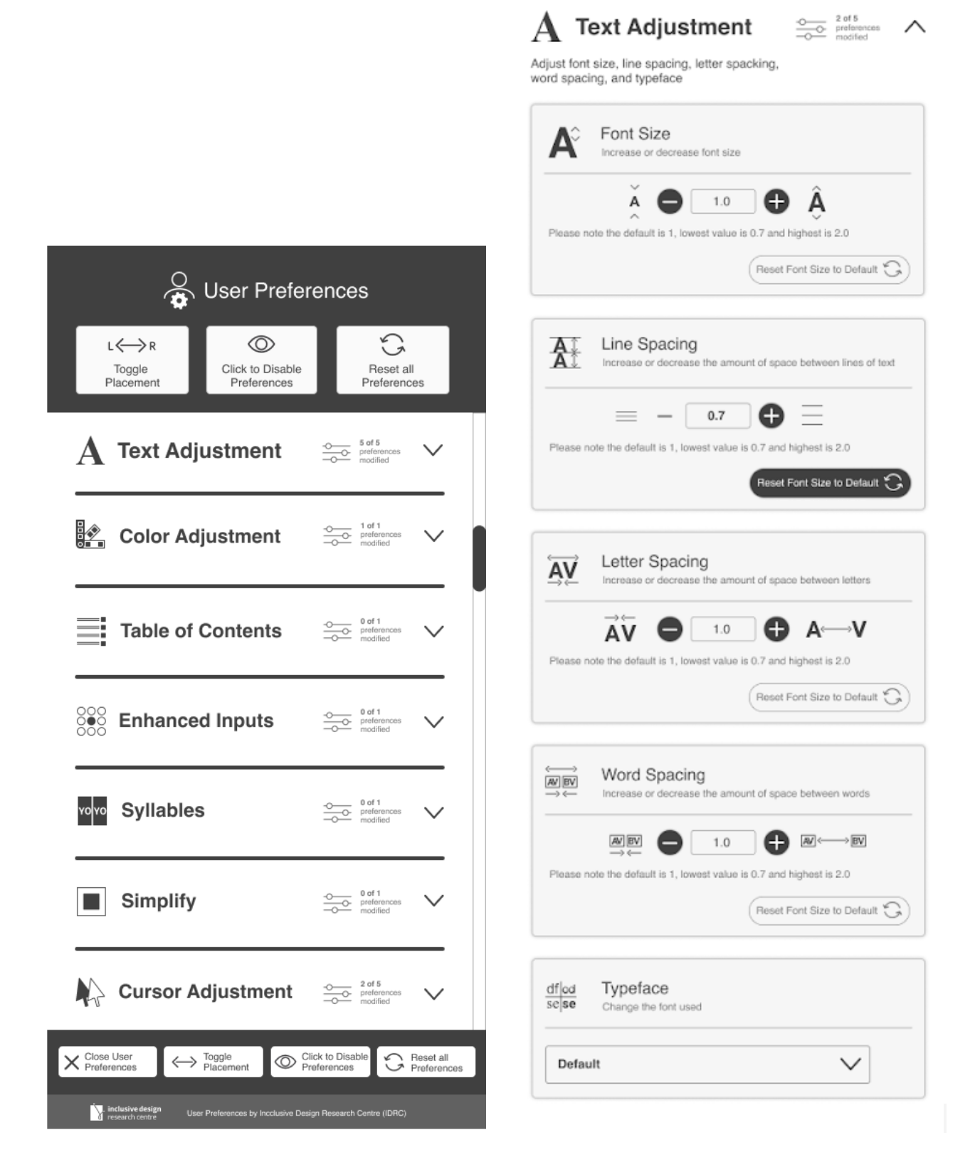 The new User Interface Options main panel and text adjustment options