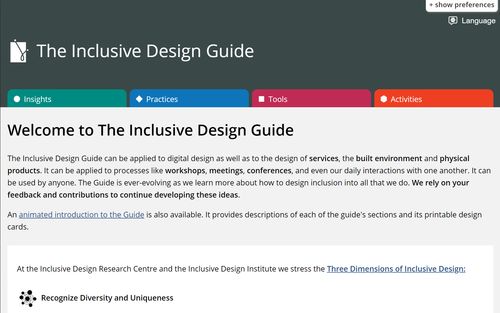 A screenshot of the Inclusive Design Guide website